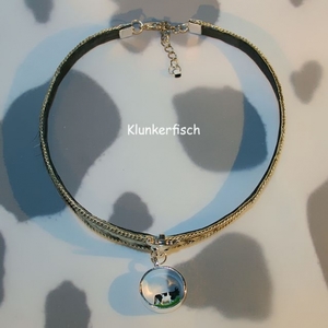 Halsband aus Leder mit Kuhfell *Runde Kuh*