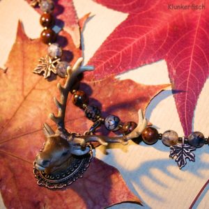 Herbstliches Collier *Brauner Hirsch* mit Jaspis und Drachen-Achat