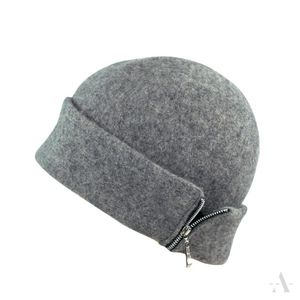 Sportliche Mütze aus Wollfilz mit Reißverschluss in Grau
