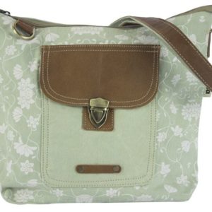 Große Tasche aus hellgrünem Canvas mit Leder-Applikationen *Flora*