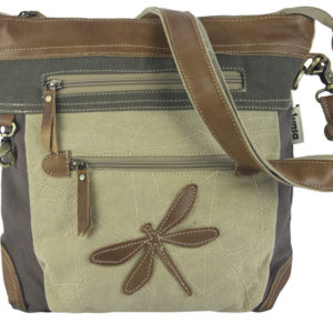 Große Schultertasche aus Canvas mit Leder-Applikationen *Libelle*
