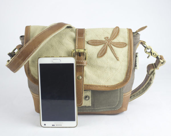 Kleine Messenger-Tasche aus Canvas mit Leder-Applikationen *Libelle*