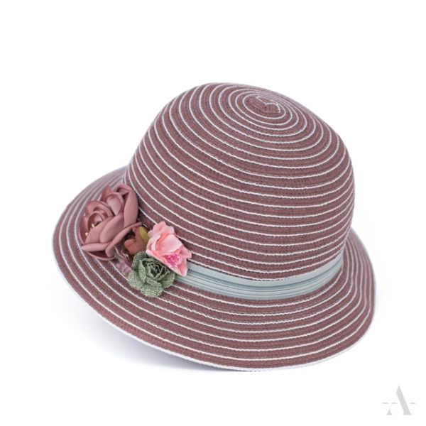Romantischer Sommer-Hut in Altrosa mit Stoff-Blumen