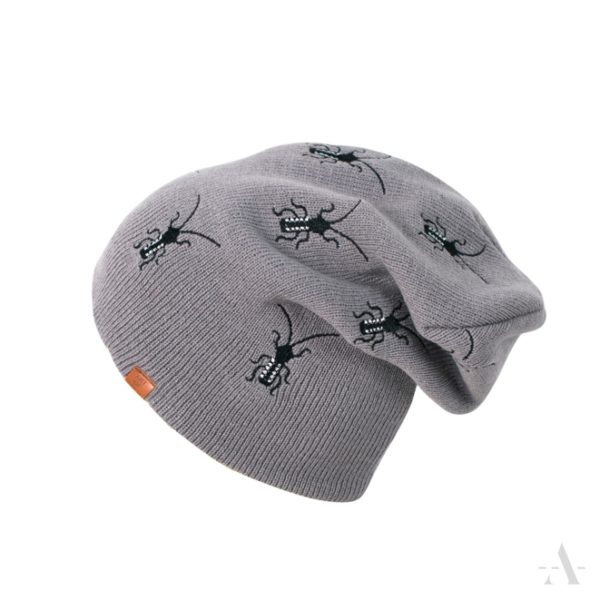 Lustige Mütze mit aufgestickten Käfern in Grau