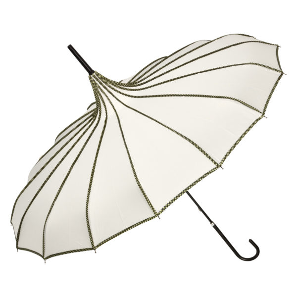 Regenschirm / Pagodenschirm / Stockschirm in Creme mit schwarzen Ziernähten