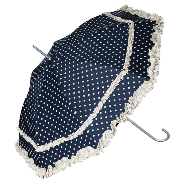 Regenschirm / Stockschirm mit Punkten und Rüschen