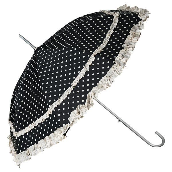 Regenschirm / Stockschirm mit Punkten und Rüschen