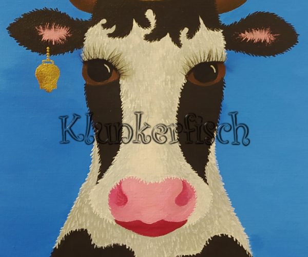 Acrylbild *Klunkerkuh* - eine Kuh-Prinzessin mit Krone und echten Wimpern