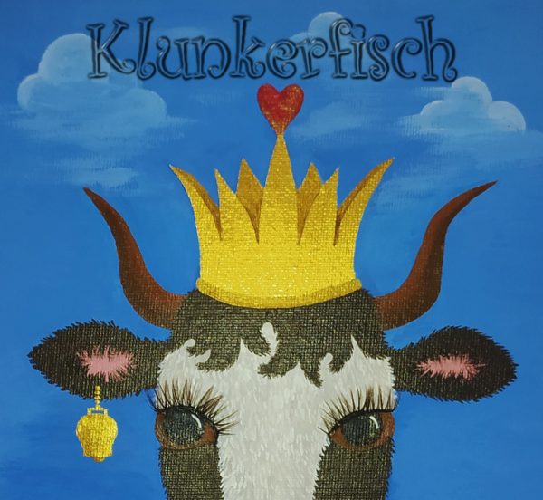 Acrylbild *Klunkerkuh* - eine Kuh-Prinzessin mit Krone und echten Wimpern