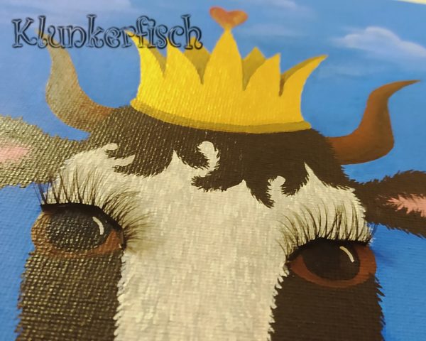 Acrylbild *Klunkerkuh* - eine Kuh-Prinzessin mit Krone und echten Wimpern