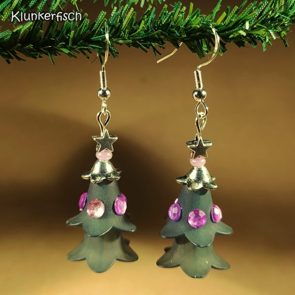Ohrringe *Weihnachtsbaum* in Silber und Rosa