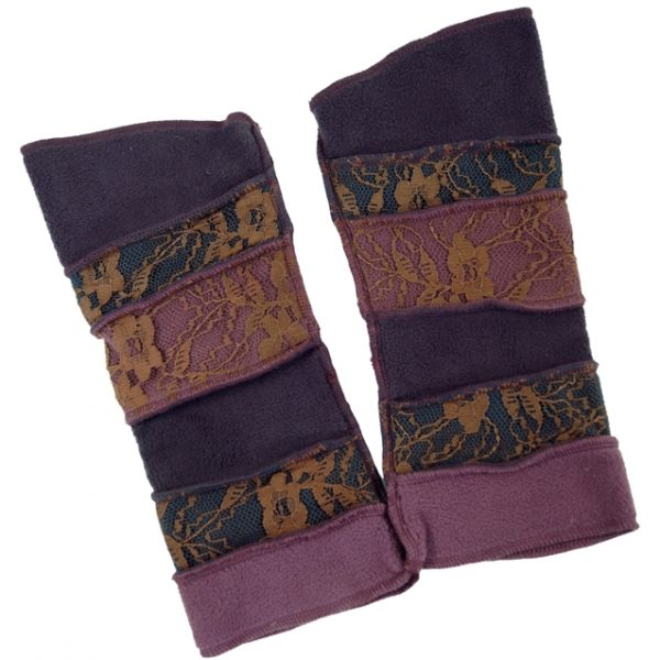 Elfen-Handstulpen mit Spitze in Violett und Braun