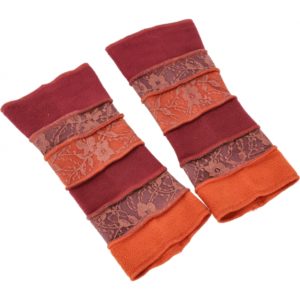 Elfen-Handstulpen mit Spitze in Rot und Orange