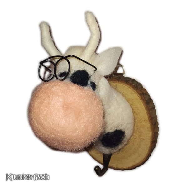 Wandhaken mit Filz-Tier *Kuh mit Brille und Fliege*