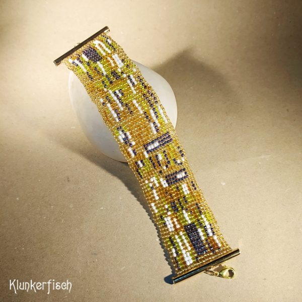 Aus Glasperlen gewebtes Armband *Klimt's Kuss* (transparent)