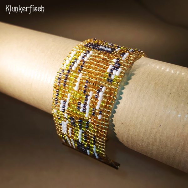 Aus Glasperlen gewebtes Armband *Klimt's Kuss* (transparent)