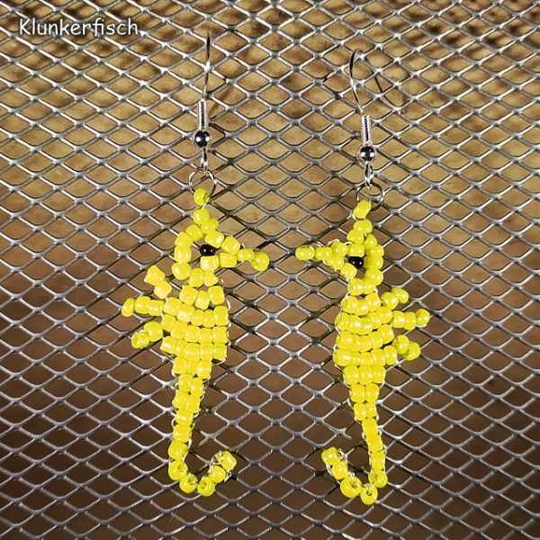 Ohrringe mit Seepferdchen aus Glasperlen in Gelb